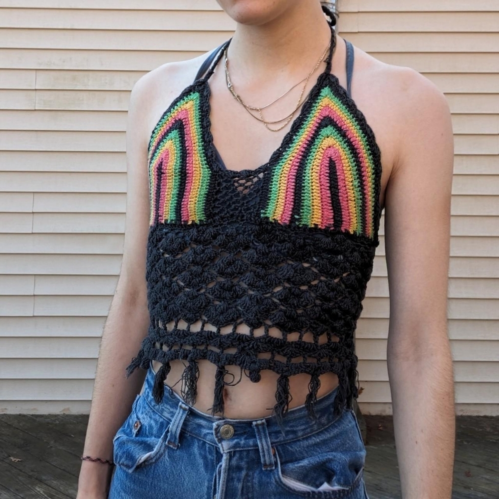 Y2k Rasta Crochet Halter Crop Top